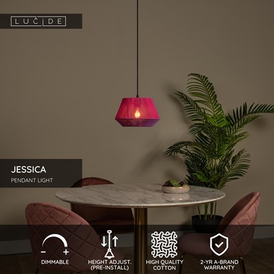 Lucide JESSICA - Pendant light - Ø 30 cm - 1xE27 - Pink